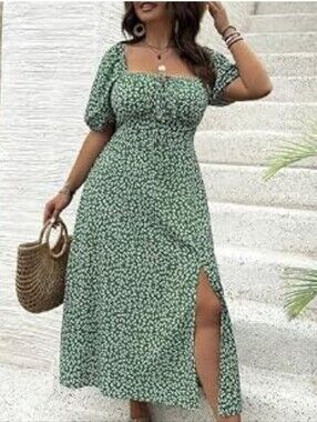 Finjani Green Floral Dress Plus Size 2XL Like New